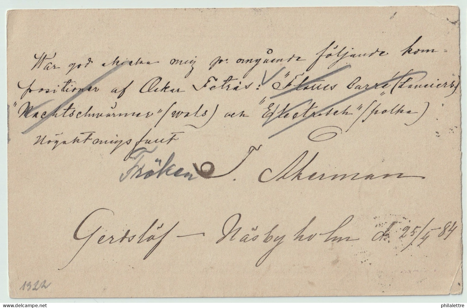 SUÈDE / SWEDEN - 1884 - "NÄSBYHOLM" CDS On 6ö Postal Card Mi.P9F Addressed To Lund - Cartas & Documentos