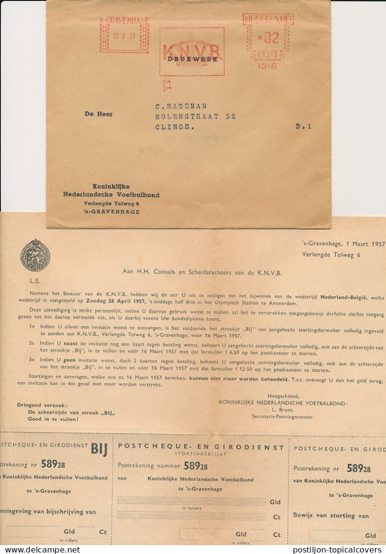 Meter Cover Netherlands - Football European Cup Netherlands - Belgium 1957 - Ticket Order Form - KNVB - Championnat D'Europe (UEFA)