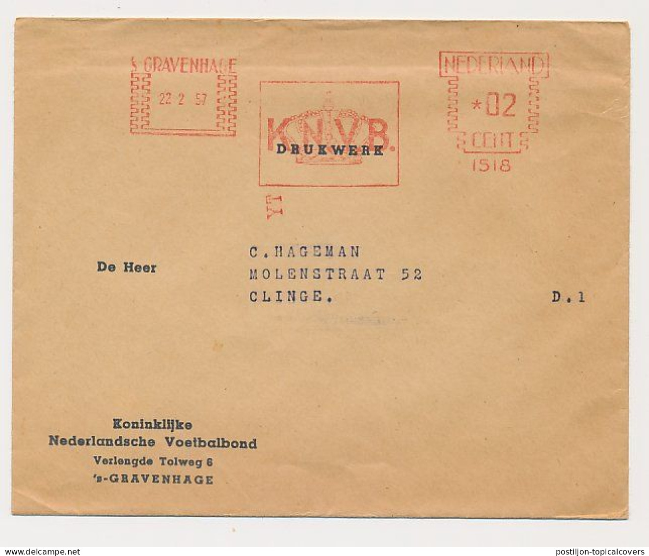 Meter Cover Netherlands - Football European Cup Netherlands - Belgium 1957 - Ticket Order Form - KNVB - Championnat D'Europe (UEFA)