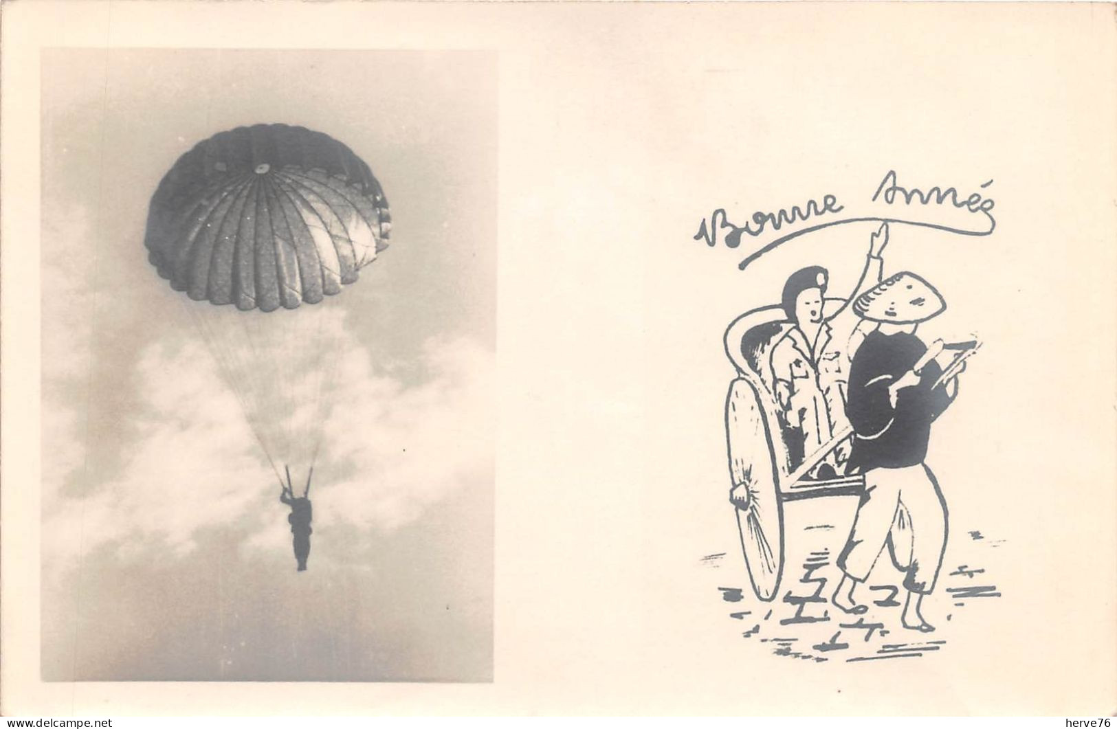 Carte Photo - Parachute - Parachutisme - Bonne Année - Pousse-pousse - Parachutting