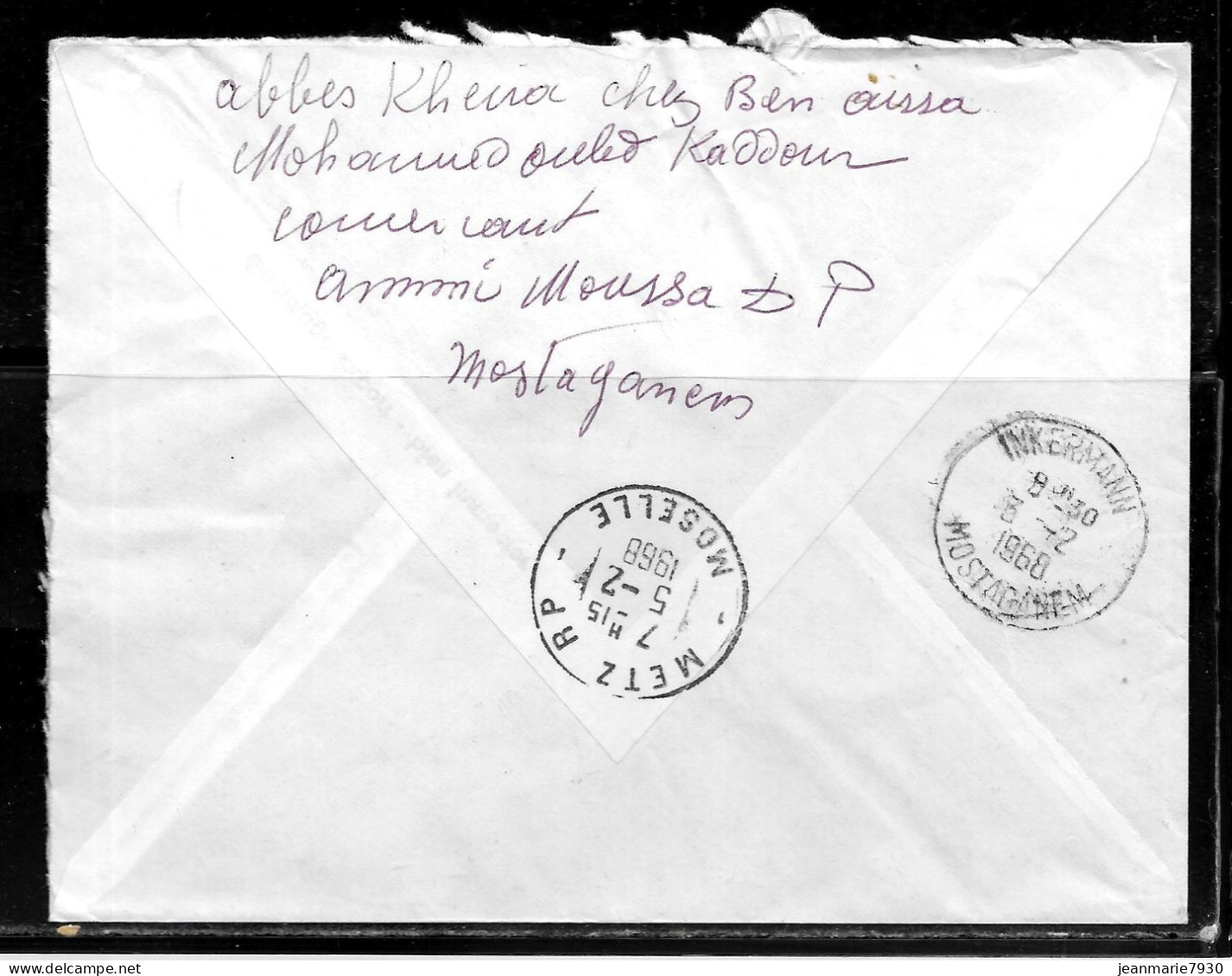 CC274 - ALGERIE - LETTRE RECOMMANDEE DE AMMI MOUSSA NOSTAGANEM DE 1968 POUR METZ - Algeria (1962-...)