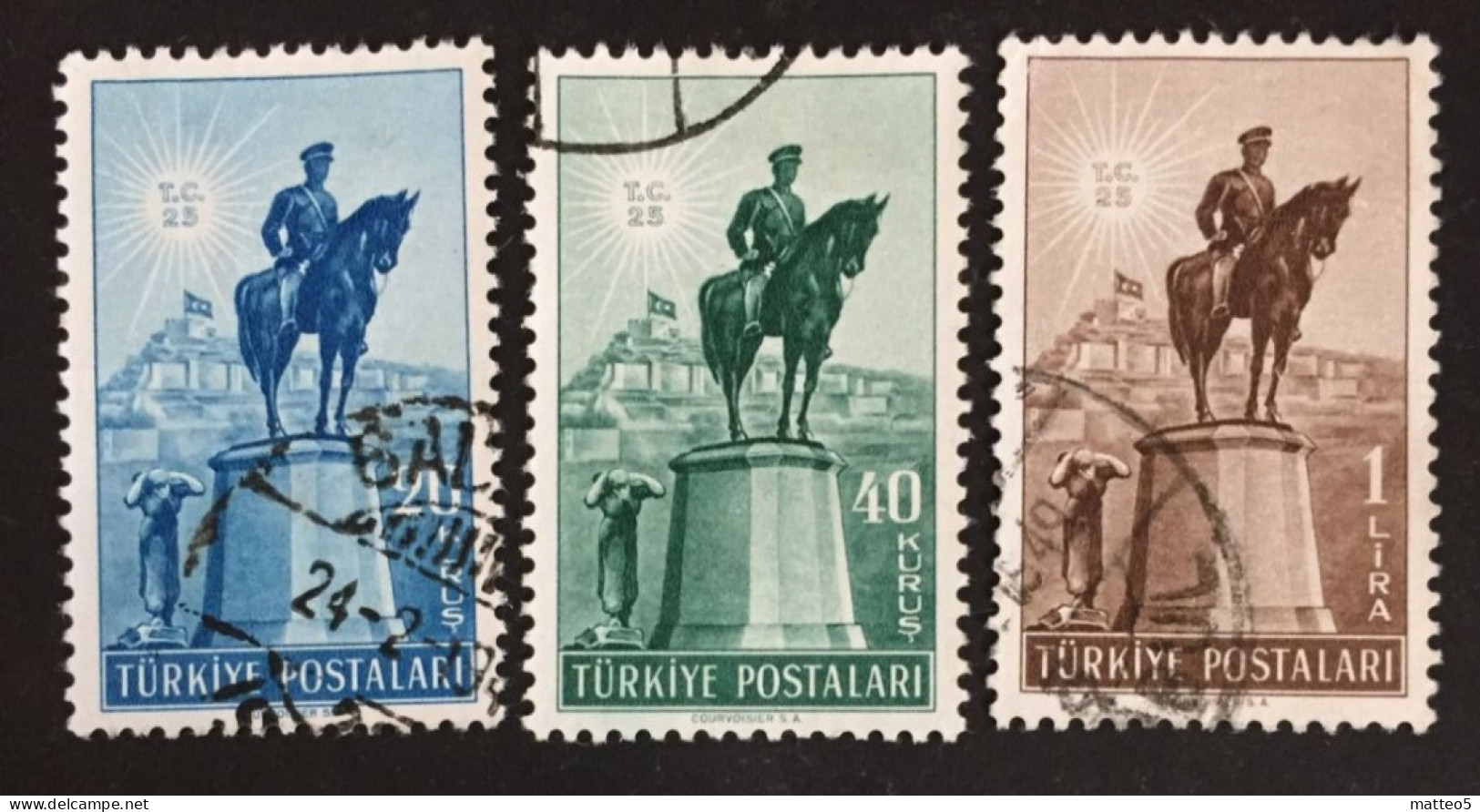 1948 Turkey - 25th Anniversary Of Republic- Statue Of Kemal Ataturk - Ankara - 3 Stamps - Used - Usados