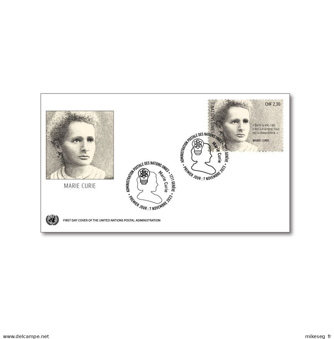 ONU Genève 2023 - Marie Curie (prix Nobel De Physique En 1903 Et De Chimie En 1911) FDC - Beroemde Vrouwen