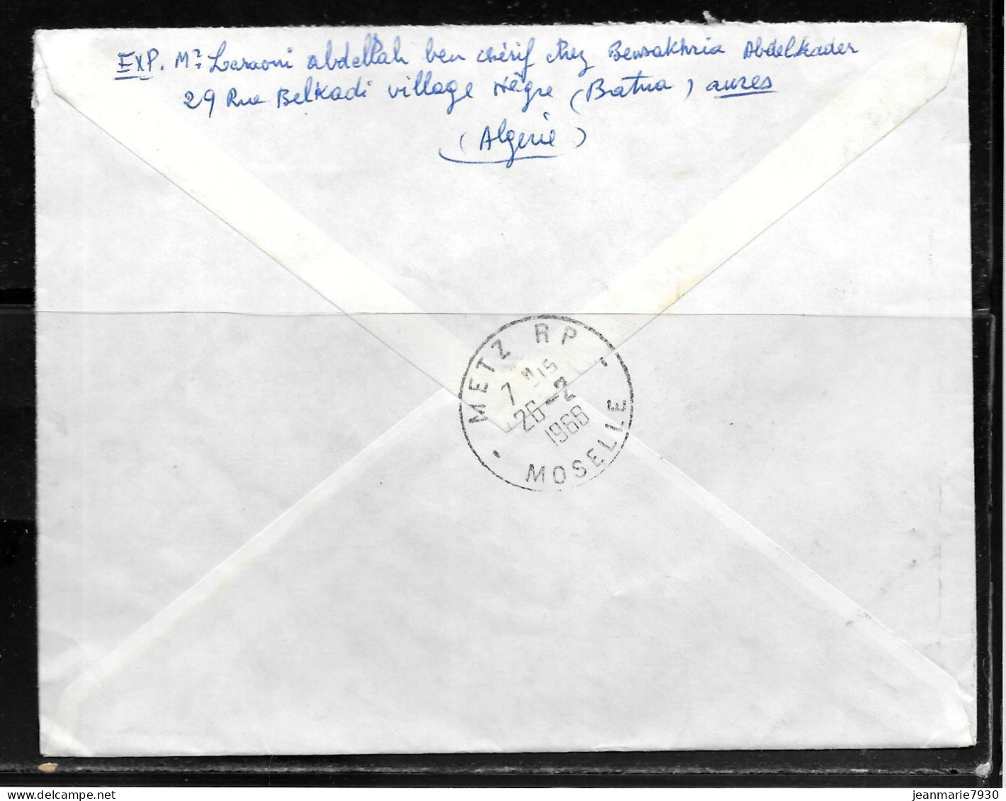 CC273 - ALGERIE - LETTRE RECOMMANDEE DE BATNA DE 1968 POUR METZ - Algeria (1962-...)