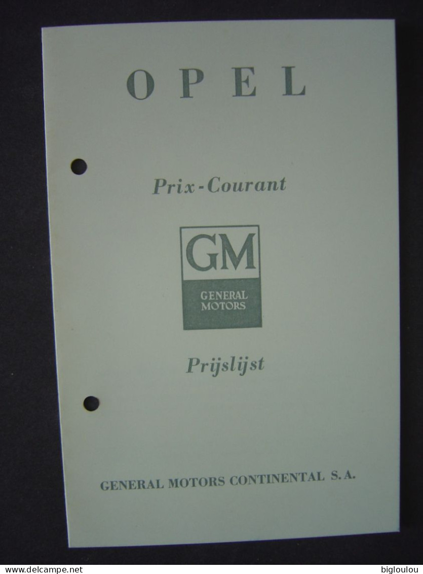 1949 - Tarif Des Voitures OPEL  En Belgique - Voitures