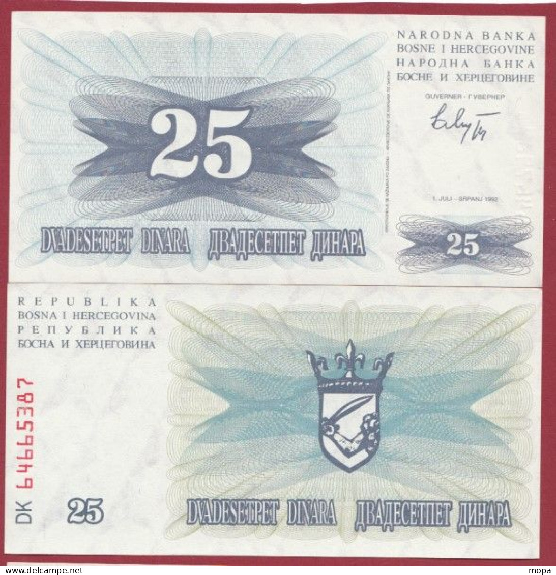 Bosnie-Herzegovine-- 25 Dinara --1992    ---UNC --(367) - Bosnien-Herzegowina