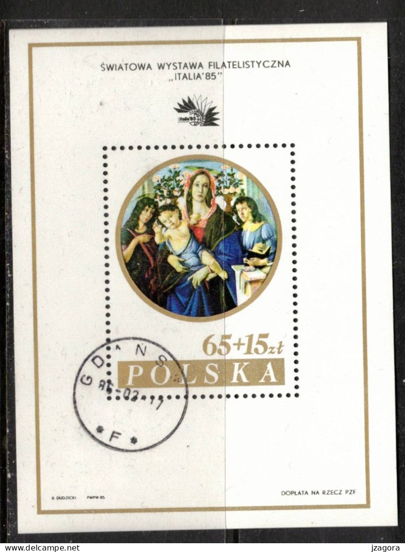 MADONNA PAINTING GEMÄLDE PEINTURE - BOTTICELLI - POLEN POLAND POLOGNE 1985 BL. 89 I ITALIA 85 STAMP EXHIBITIION - Religión