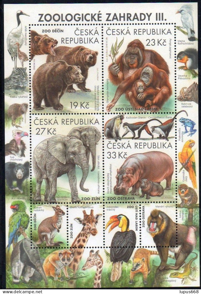 Tschechische Republik 2018 MiNr. 990/ 993 (Block 72) **/ Mnh ;  Zootiere III - Blokken & Velletjes