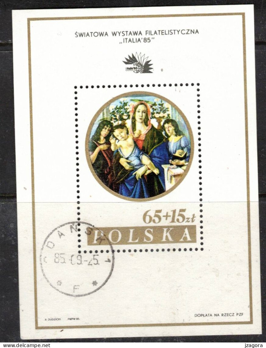 MADONNA PAINTING GEMÄLDE PEINTURE - BOTTICELLI - POLEN POLAND POLOGNE 1985 BL. 89 I ITALIA 85 STAMP EXHIBITIION - Religión