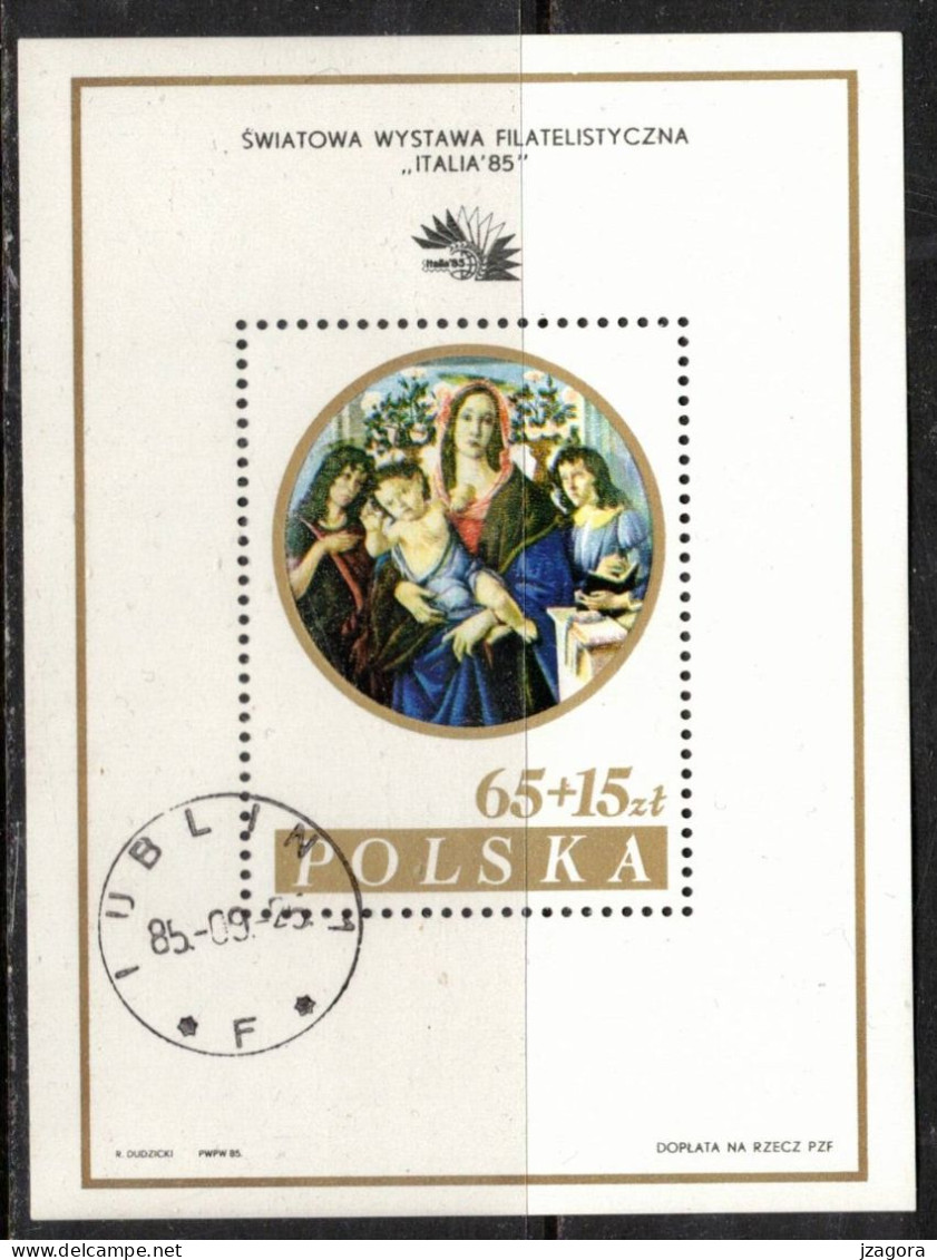 MADONNA PAINTING GEMÄLDE PEINTURE - BOTTICELLI - POLEN POLAND POLOGNE 1985 BL. 89 I ITALIA 85 STAMP EXHIBITIION - Religion