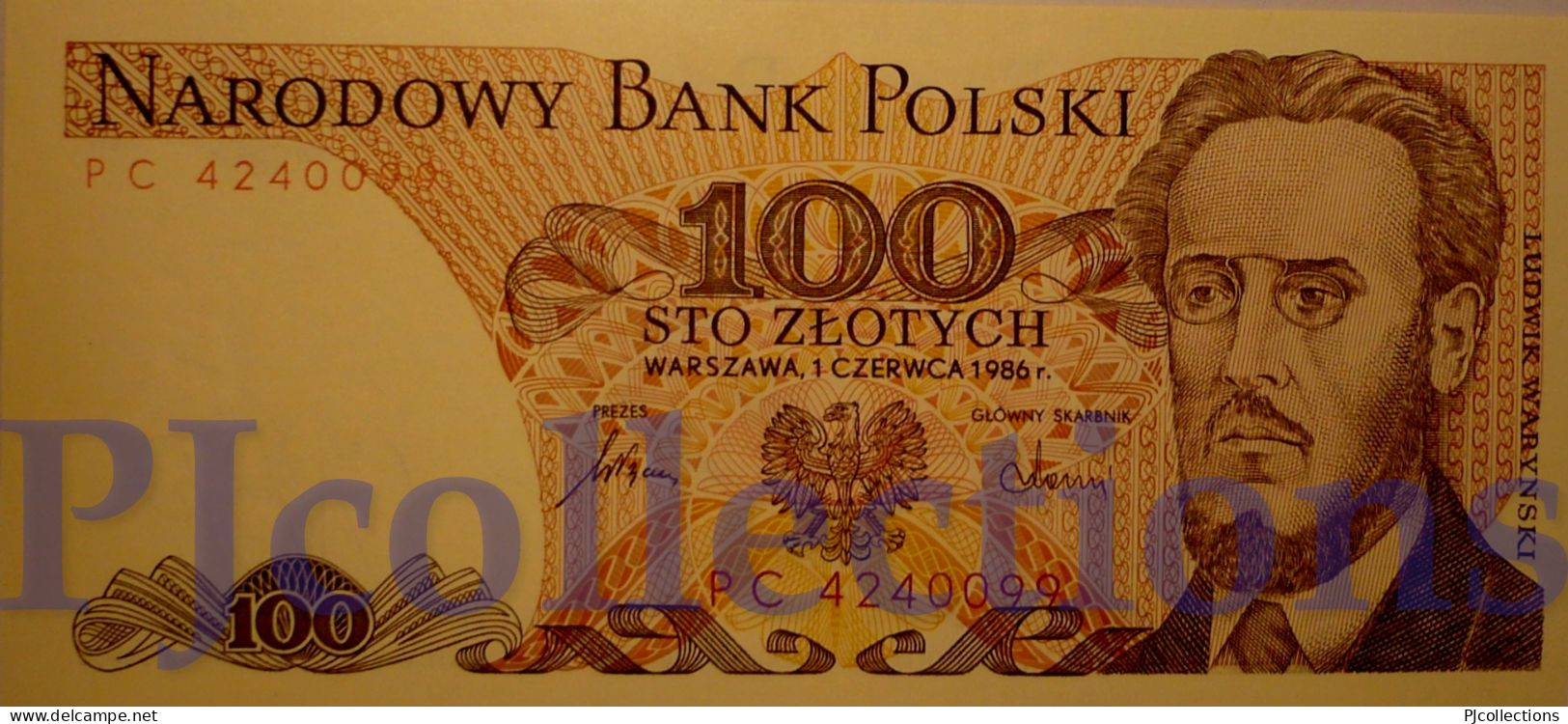 POLAND 100 ZLOTYCH 1986 PICK 143e UNC - Poland