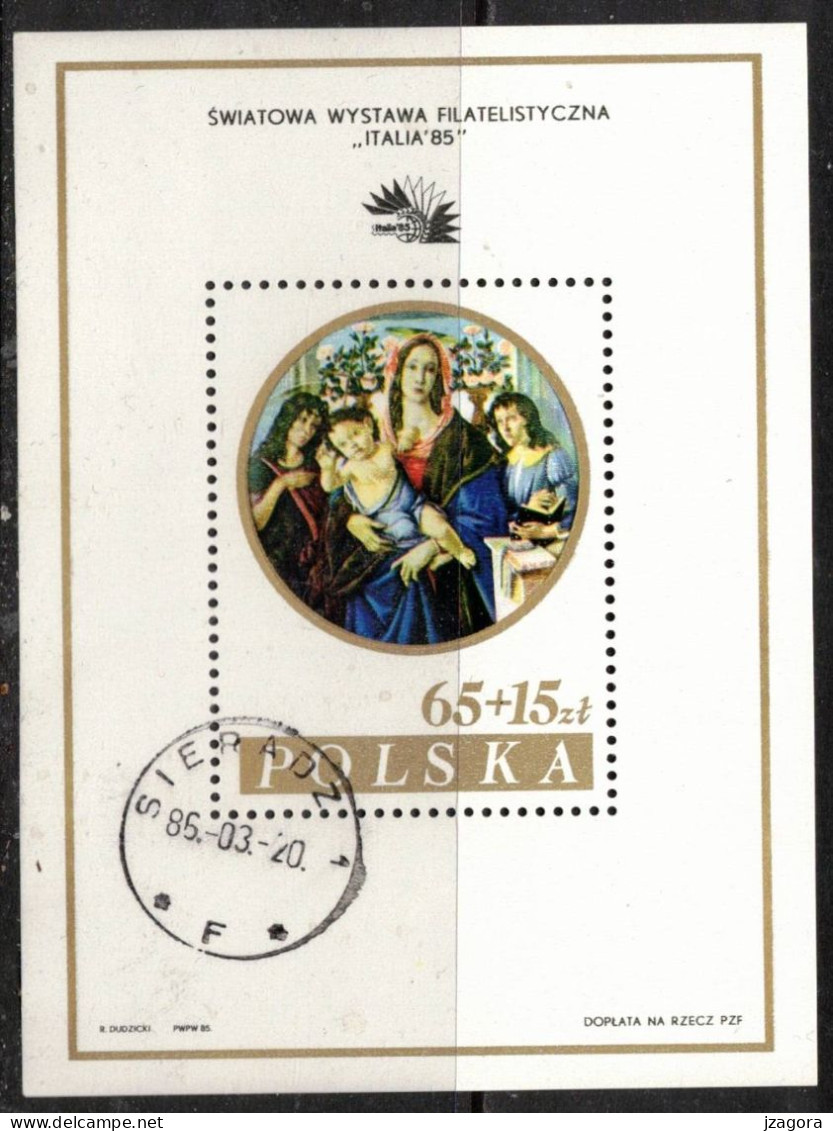 MADONNA PAINTING GEMÄLDE PEINTURE - BOTTICELLI - POLEN POLAND POLOGNE 1985 BL. 89 I ITALIA 85 STAMP EXHIBITIION - Religious