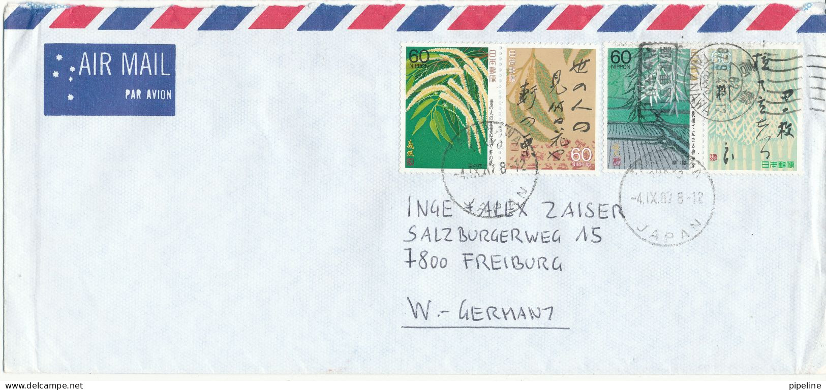 Japan Air Mail Cover Sent To Germany Takanawa 4-9-1987 - Airmail