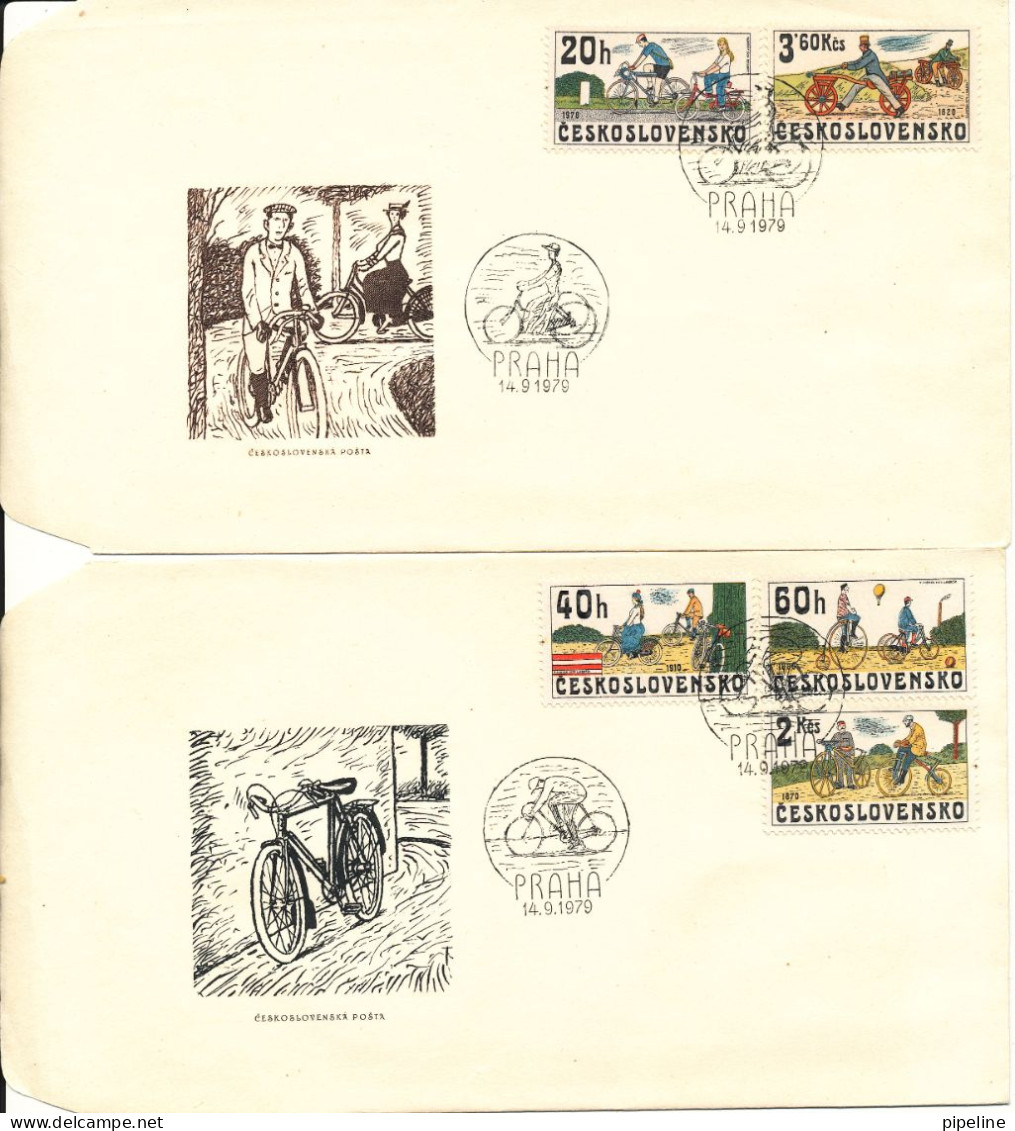 Czechoslovakia FDcC 14-9-1979 Cycling Complete Set Of 5 On 2 Covers With Cachet - FDC