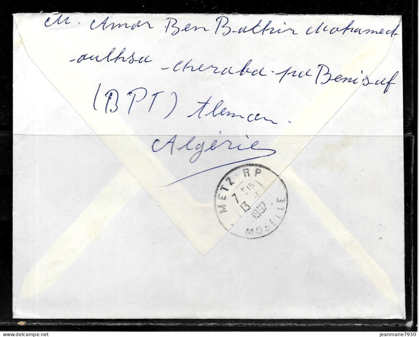 CC270 - ALGERIE - LETTRE RECOMMANDEE DE MONTAGNAC TLEMCEN DE 1967 POUR METZ - Algeria (1962-...)