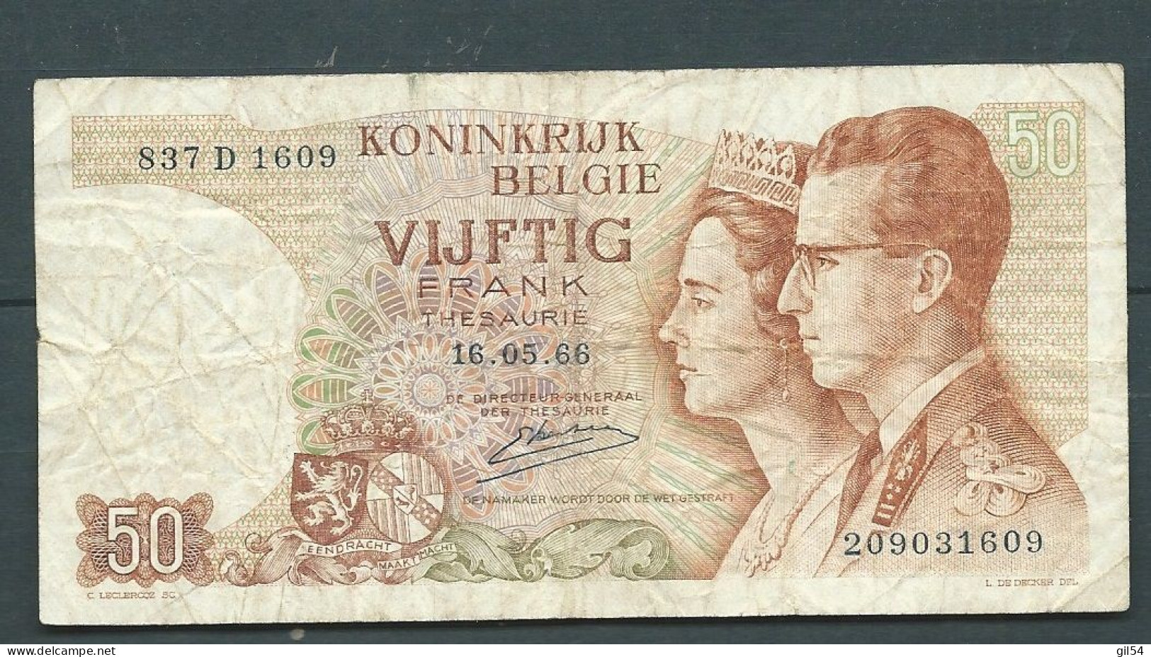 BELGIQUE / BELGIUM - 50 FRANCS - 16.05.1966 - 837D1609 209031609 - Laura 6128 - 50 Francos