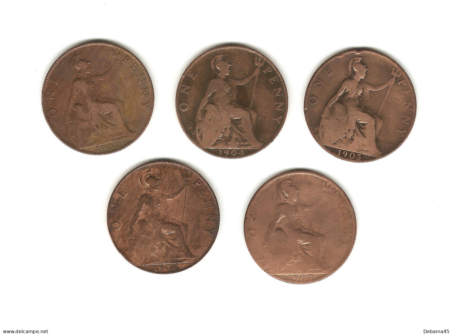 603/ Grande-Bretagne : Edward VII : 5 X 1 Penny : 1902 - 1904 - 1905 - 1906 - 1907 - Other & Unclassified