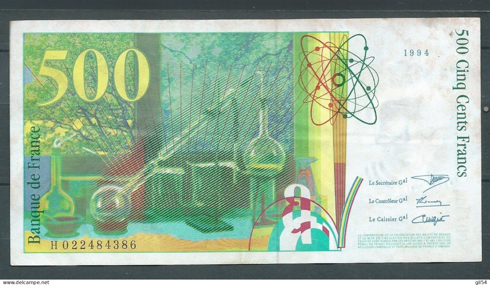 France  Billet 500 Franc Pierre Et Marie Curie  - 1994 - H022484386 - Laura 6220 - 500 F 1994-2000 ''Pierre Et Marie Curie''