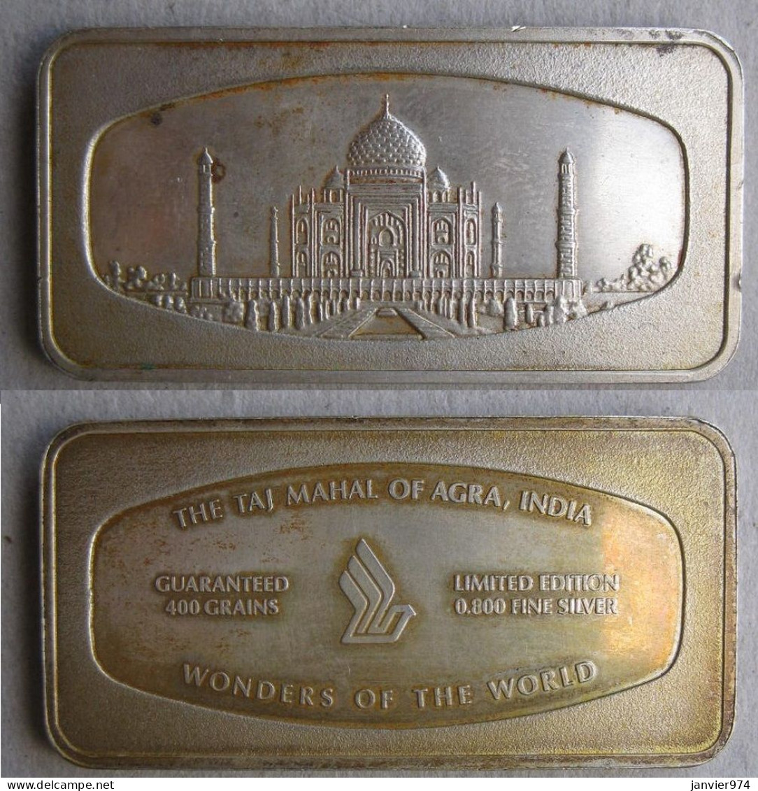 Medaille Lingot En Argent . Singapore Airlines , TAJ MAHAL Of AGRA INDIA - Autres & Non Classés