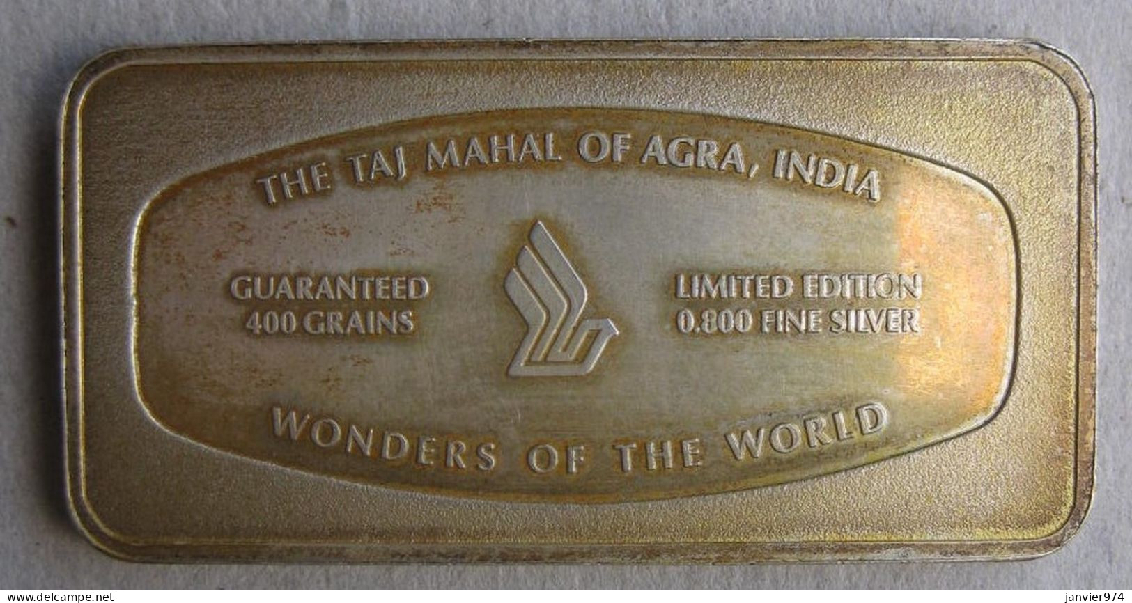 Medaille Lingot En Argent . Singapore Airlines , TAJ MAHAL Of AGRA INDIA - Sonstige & Ohne Zuordnung