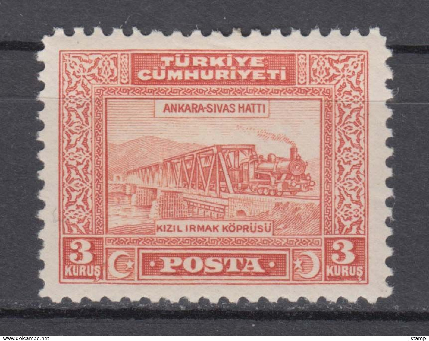 Turkey 1930 Railroad Bridge Stamp,3k,Scott# 688,OG MH,VF - Neufs