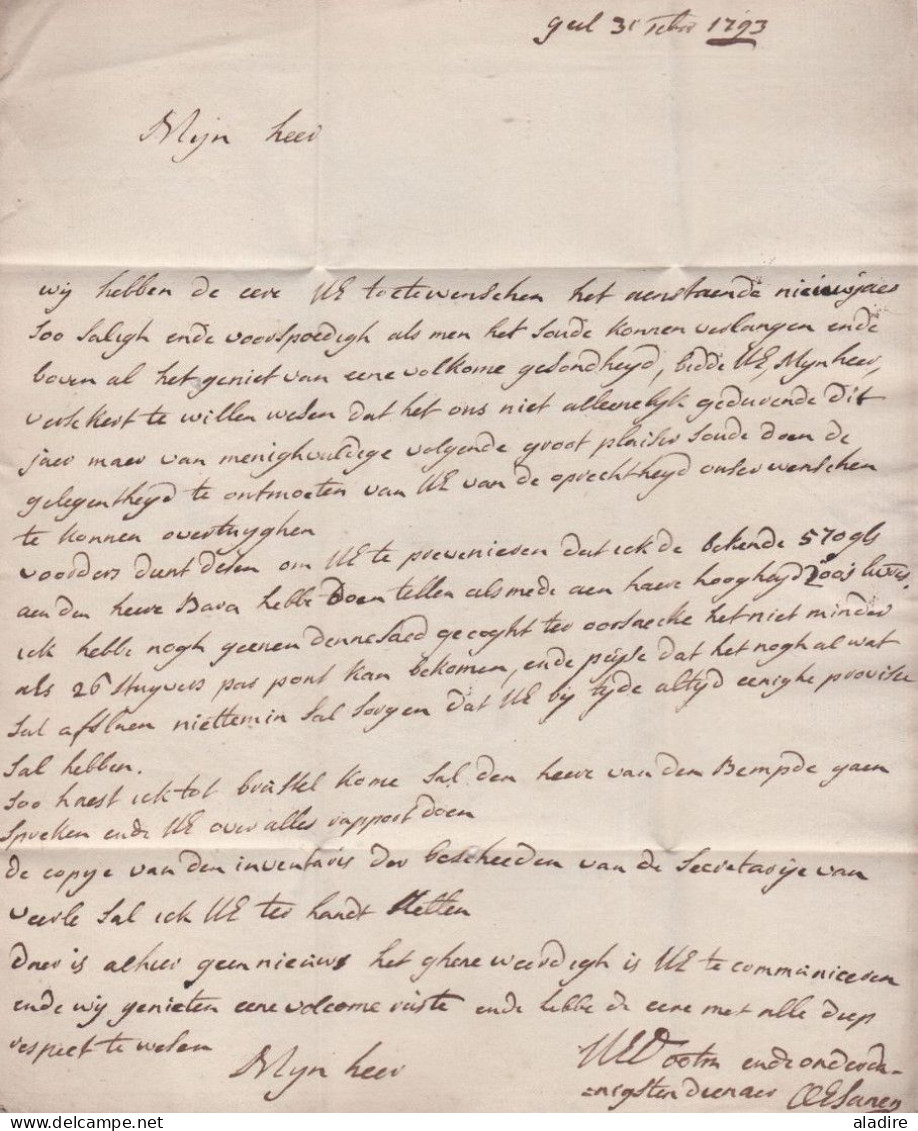 1793 - Lettre Pliée Avec Correspondance En Flamand De Geel, Flandre Vers Gendt GAND - Taxe 2 - 1790-1794 (Revol. Austriaca E Invasion Francesa)