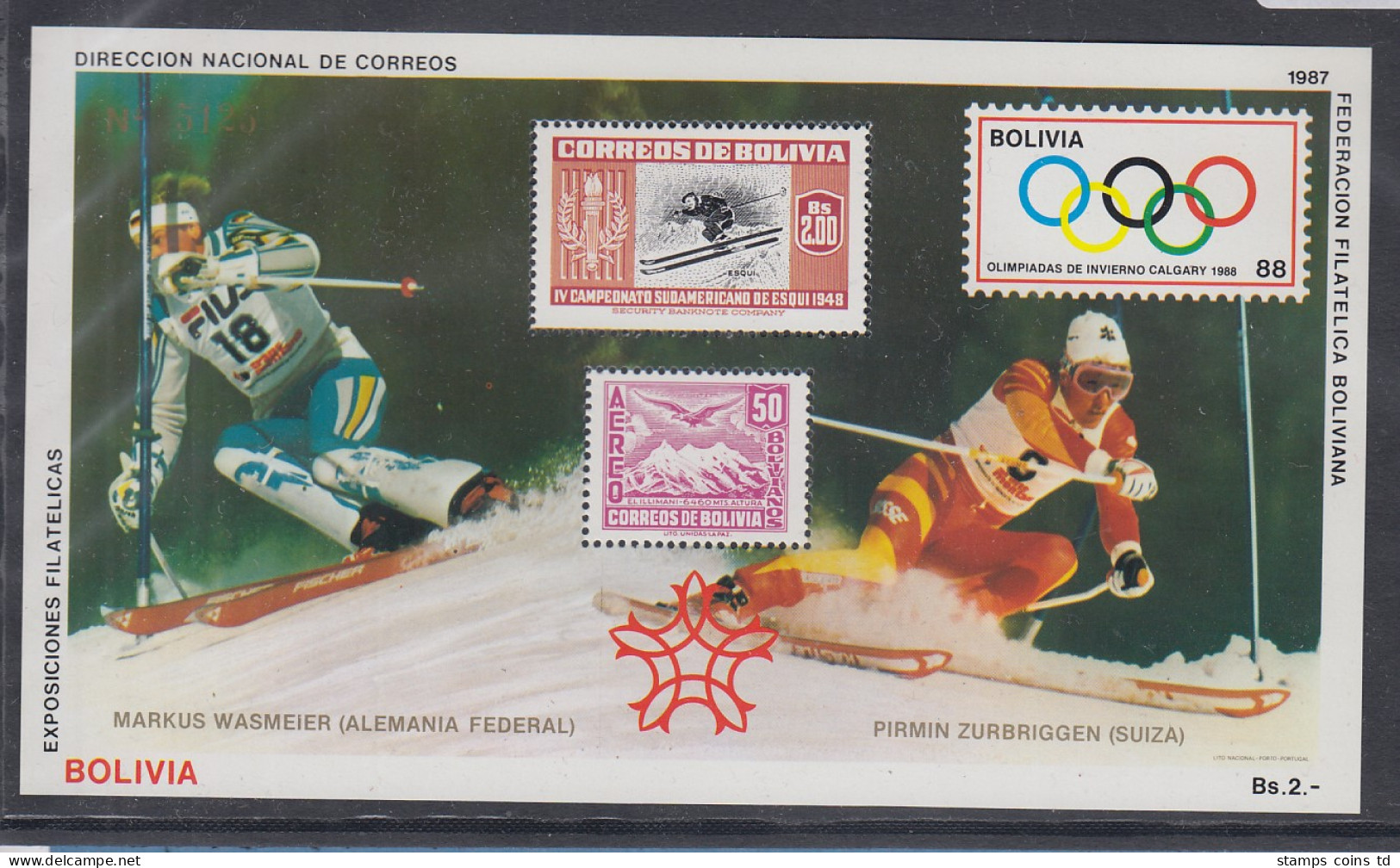 Bolivien 1988 Olympische Spiele Calgary 1988 Mi.-Nr. Block 167 Postfrisch ** - Bolivie