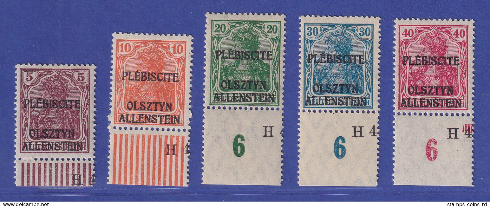 Dt. Abstimmungsgeb. Allenstein Nicht Ausgegebene Marken Mi.-Nr. II-VI ** Gepr. - Allenstein