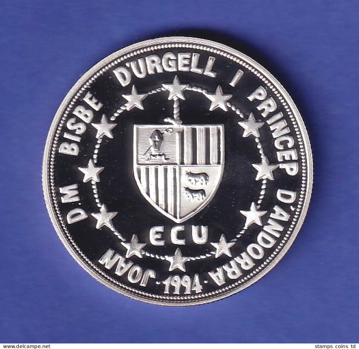 Andorra Silbermünze 10 Diners Petrus III. - ECU - Zollunion 1995 PP - Andorra