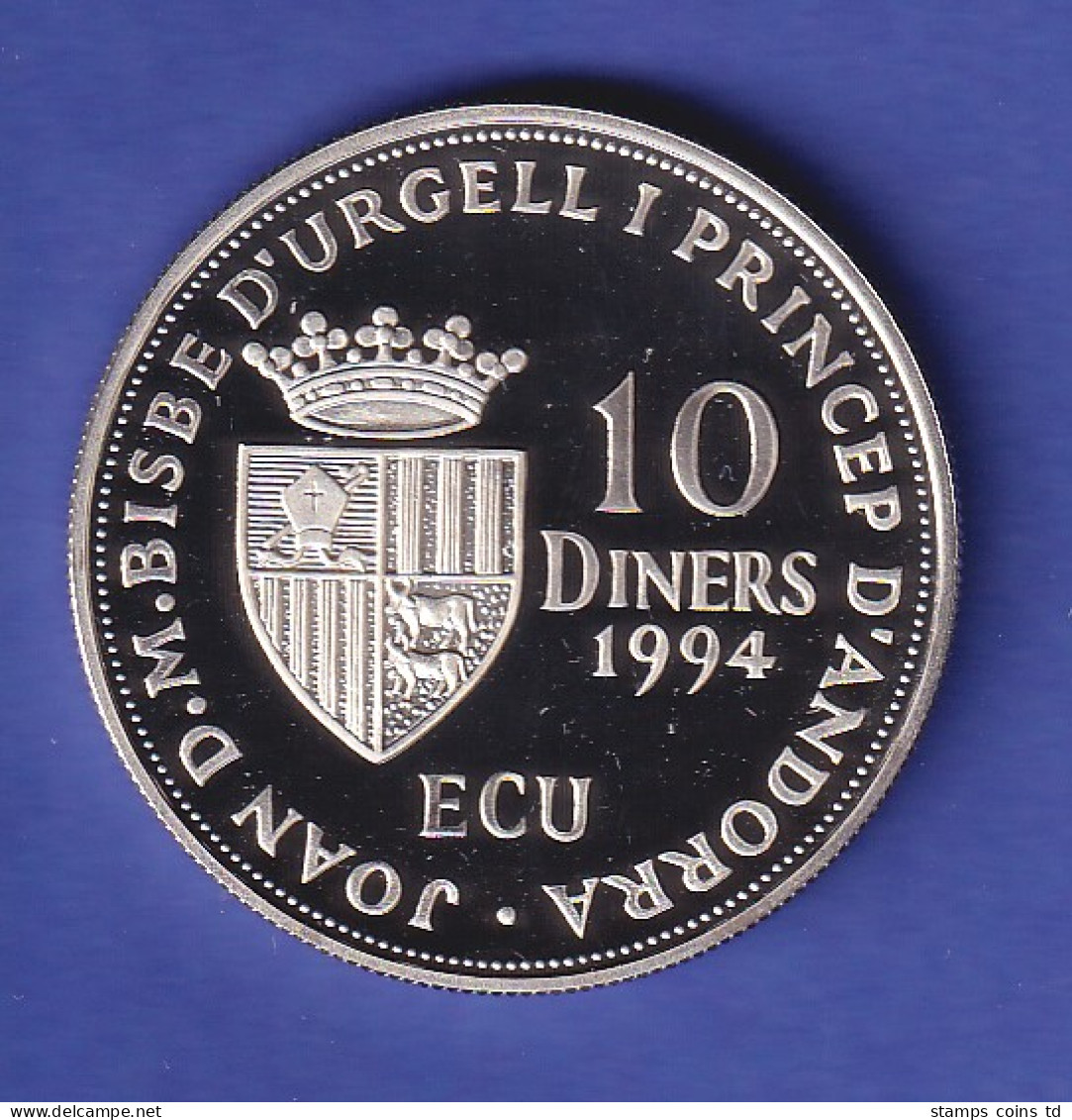 Andorra Silbermünze 10 Diners UNO-Mitgliedschaft 1994 PP - Andorra