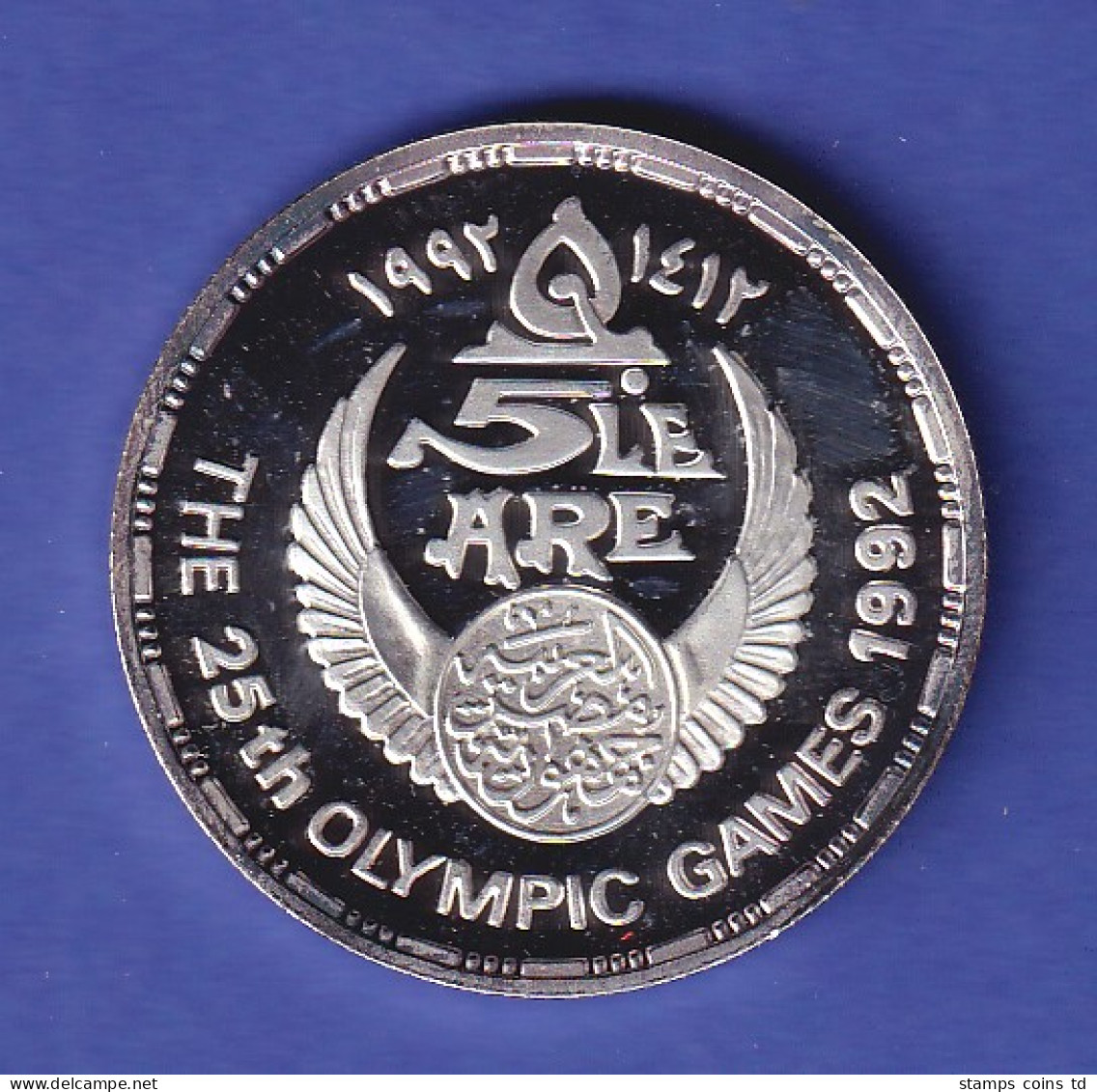 Ägypten Silbermünze 5 £ Olympiade Barcelona Handball 1992 PP - Sonstige – Afrika