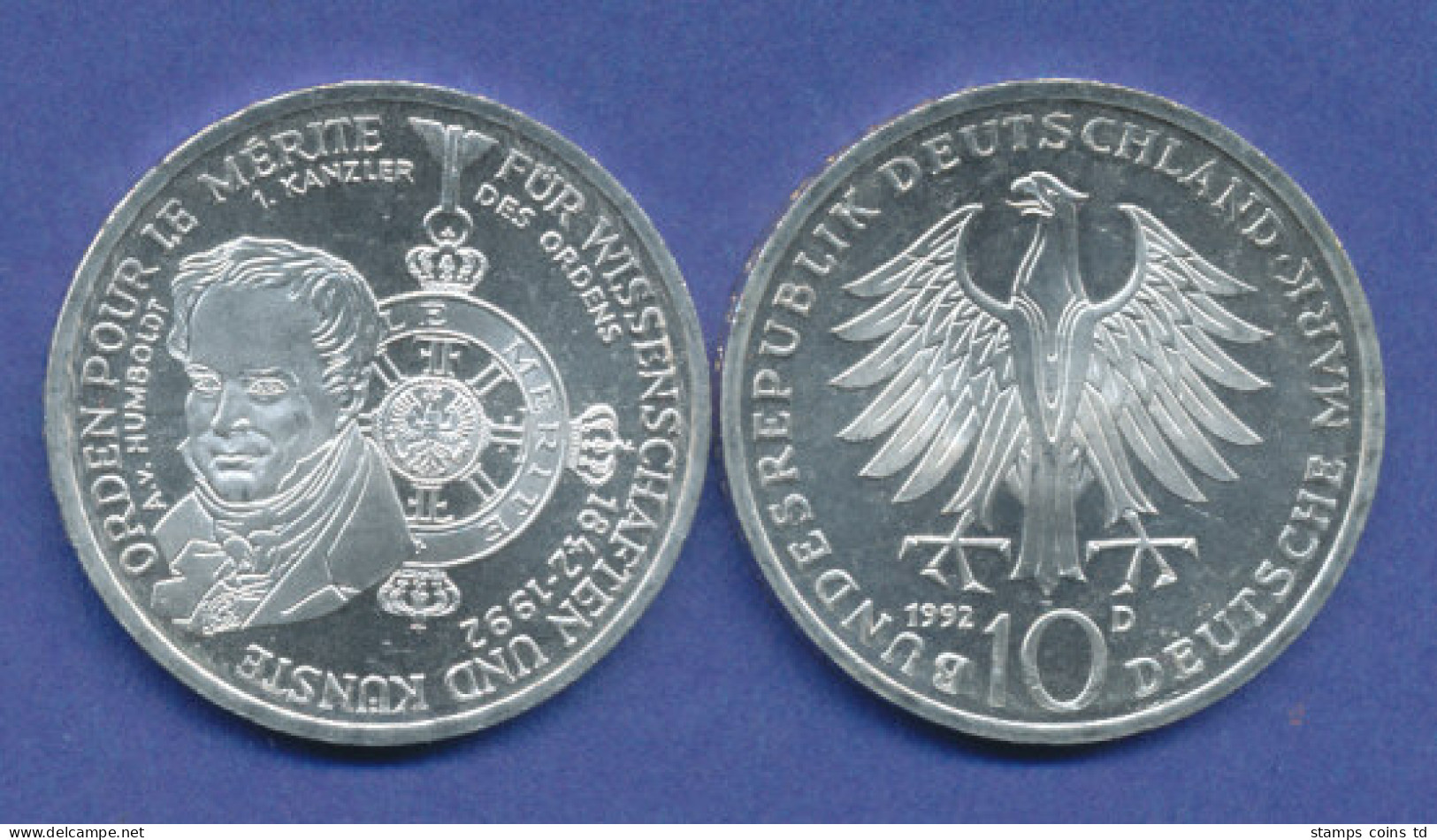 Bundesrepublik 10DM Silber-Gedenkmünze 1992, Orden Pour Le Mérite - 10 Marchi