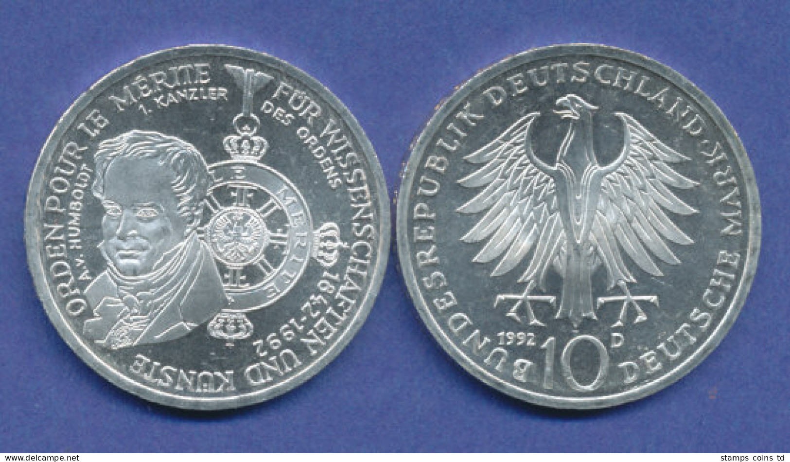 Bundesrepublik 10DM Silber-Gedenkmünze 1992, Orden Pour Le Mérite - 10 Mark