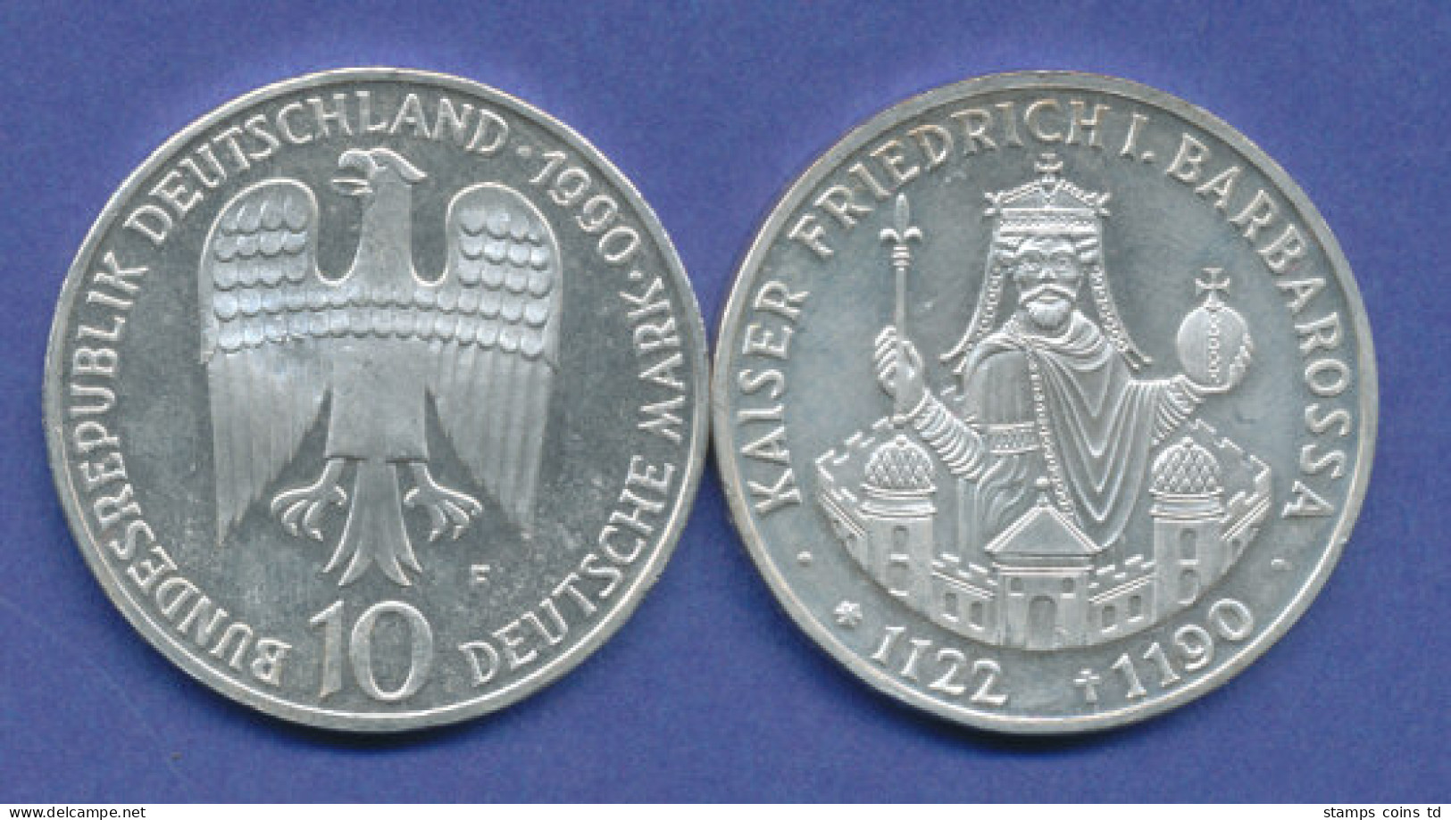 Bundesrepublik 10DM Silber-Gedenkmünze 1990, Kaiser Friedrich Barbarossa - 10 Mark