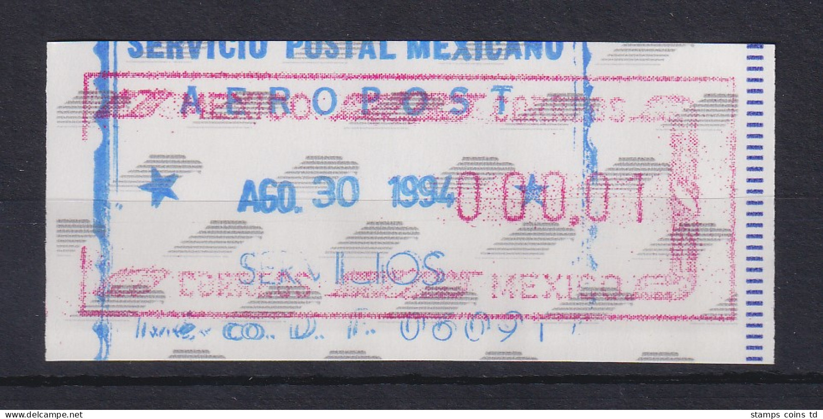 Mexiko Frama-ATM Mi.-Nr. 6 Kleinstwert 000,01 Gestempelt 30.8.94 - Mexico