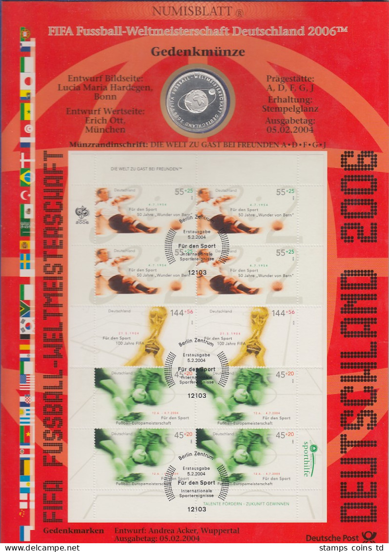 Bundesrepublik Numisblatt Fussball-WM / 2004  Mit 10-Euro-Silbermünze - Sammlungen