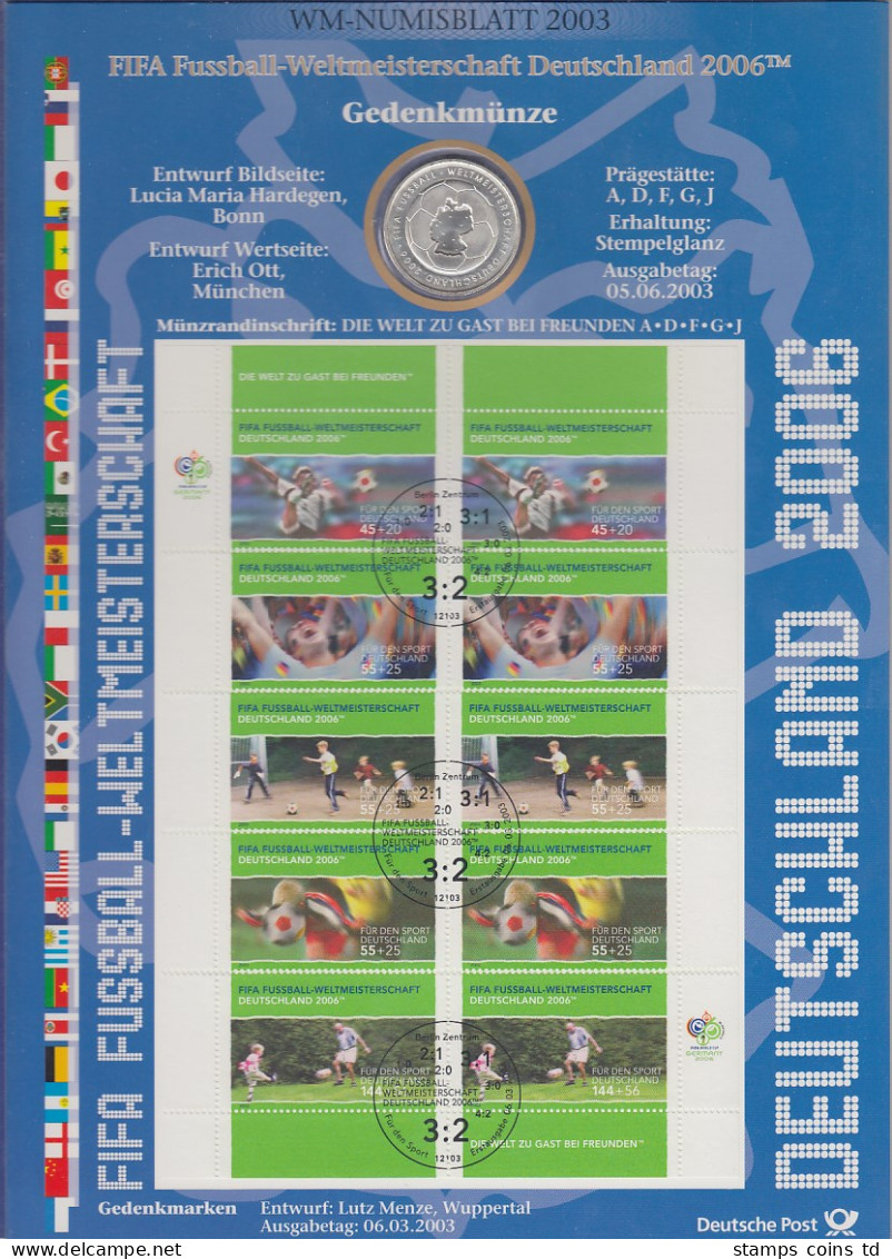 Bundesrepublik Numisblatt Fussball-WM / 2003  Mit 10-Euro-Silbermünze  - Verzamelingen
