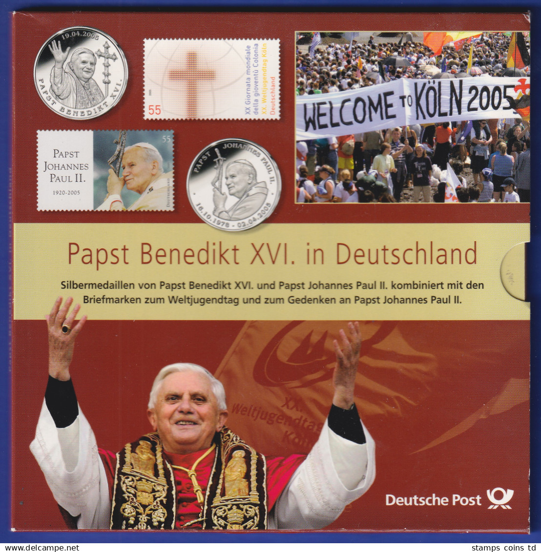 Papst Johannes Paul II. Und Benedikt XVI. Set Der Post Mit 2 Silbermedaillen 999 - Unclassified