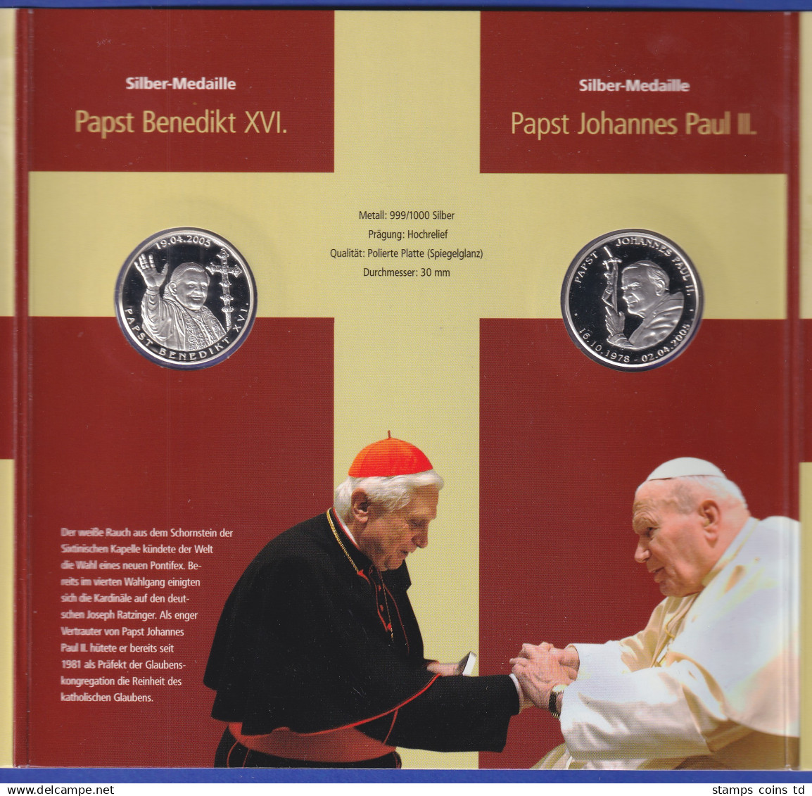 Papst Johannes Paul II. Und Benedikt XVI. Set Der Post Mit 2 Silbermedaillen 999 - Non Classés