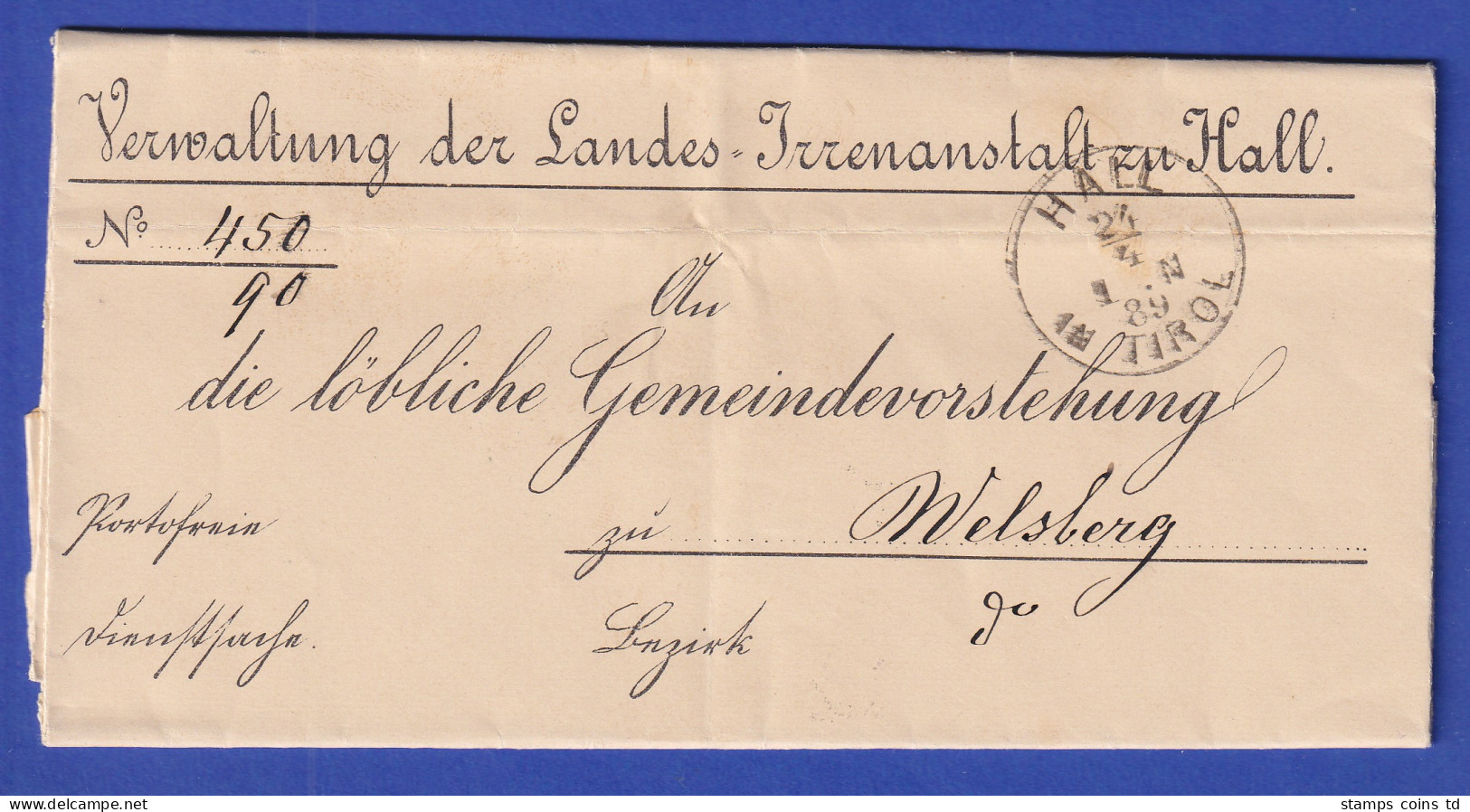 Österreich Dienstbrief Mit Rundstempel HALL IN TIROL 1889 - ...-1850 Vorphilatelie