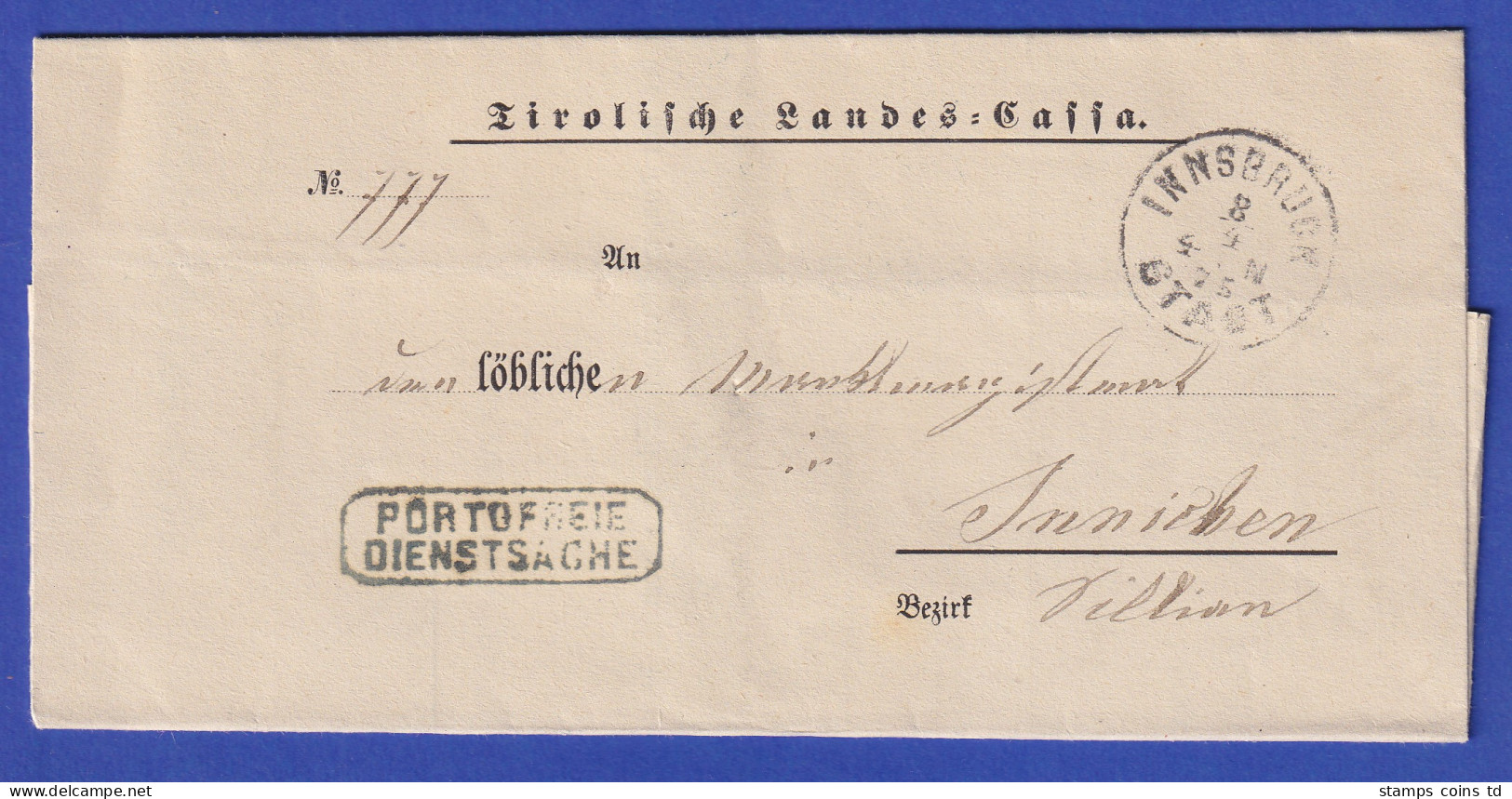 Österreich Dienstbrief Mit Rundstempel INNSBRUCK STADT 1875 - ...-1850 Préphilatélie