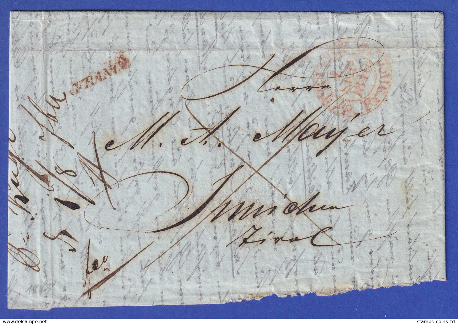 Österreich Geschäftsbrief Mit Vollkreis-Stempel TRIEST Und Einzeiler FRANCO 1846 - ...-1850 Prephilately