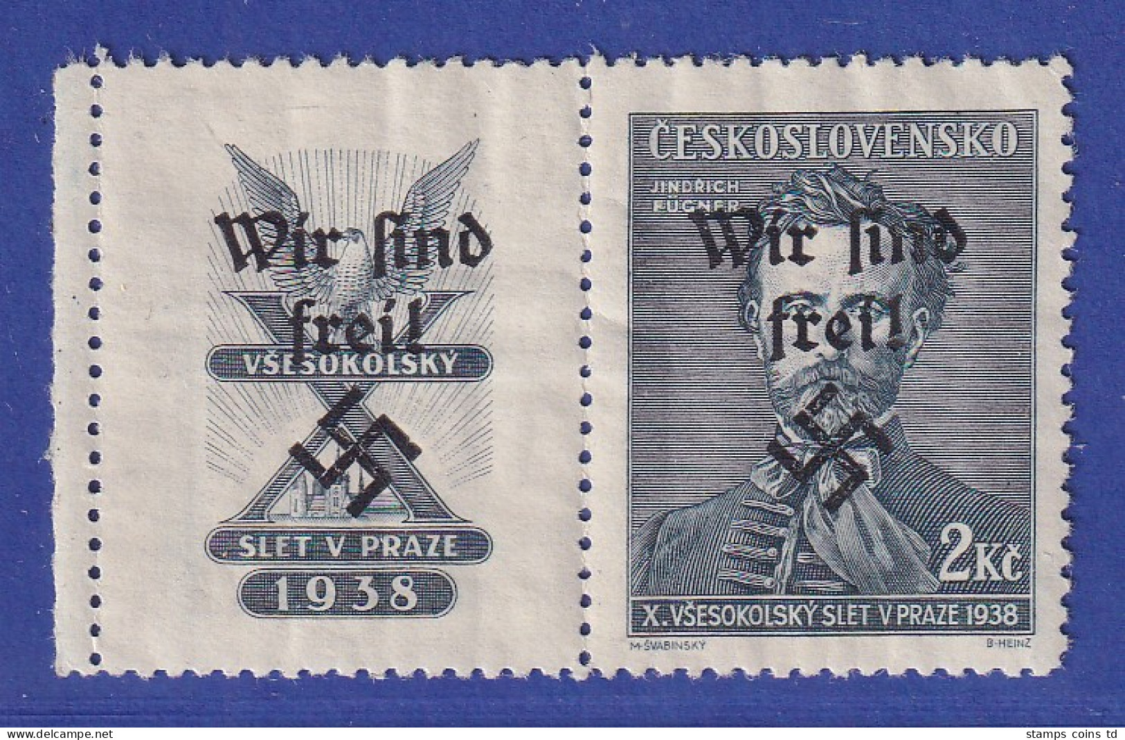 Sudetenland (Rumburg) 1938 Sondermarke Mit Zierfeld 2 Kc Mi.-Nr. 50 Zf W * - Région Des Sudètes