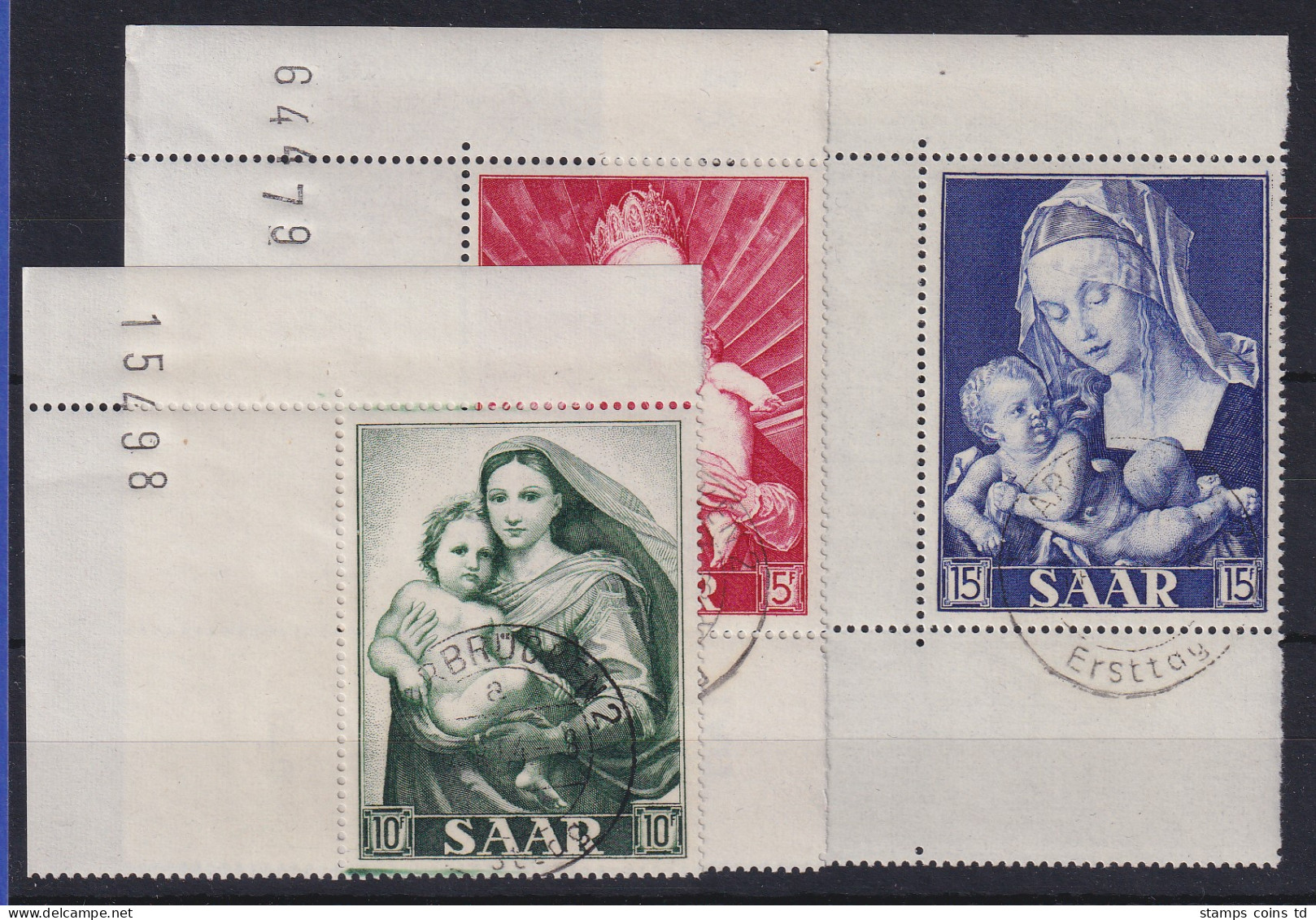 Saarland 1954 Madonnen Mi-Nr. 351-353 Eckrandstücke OL Mit Ersttags-Stempel - Oblitérés