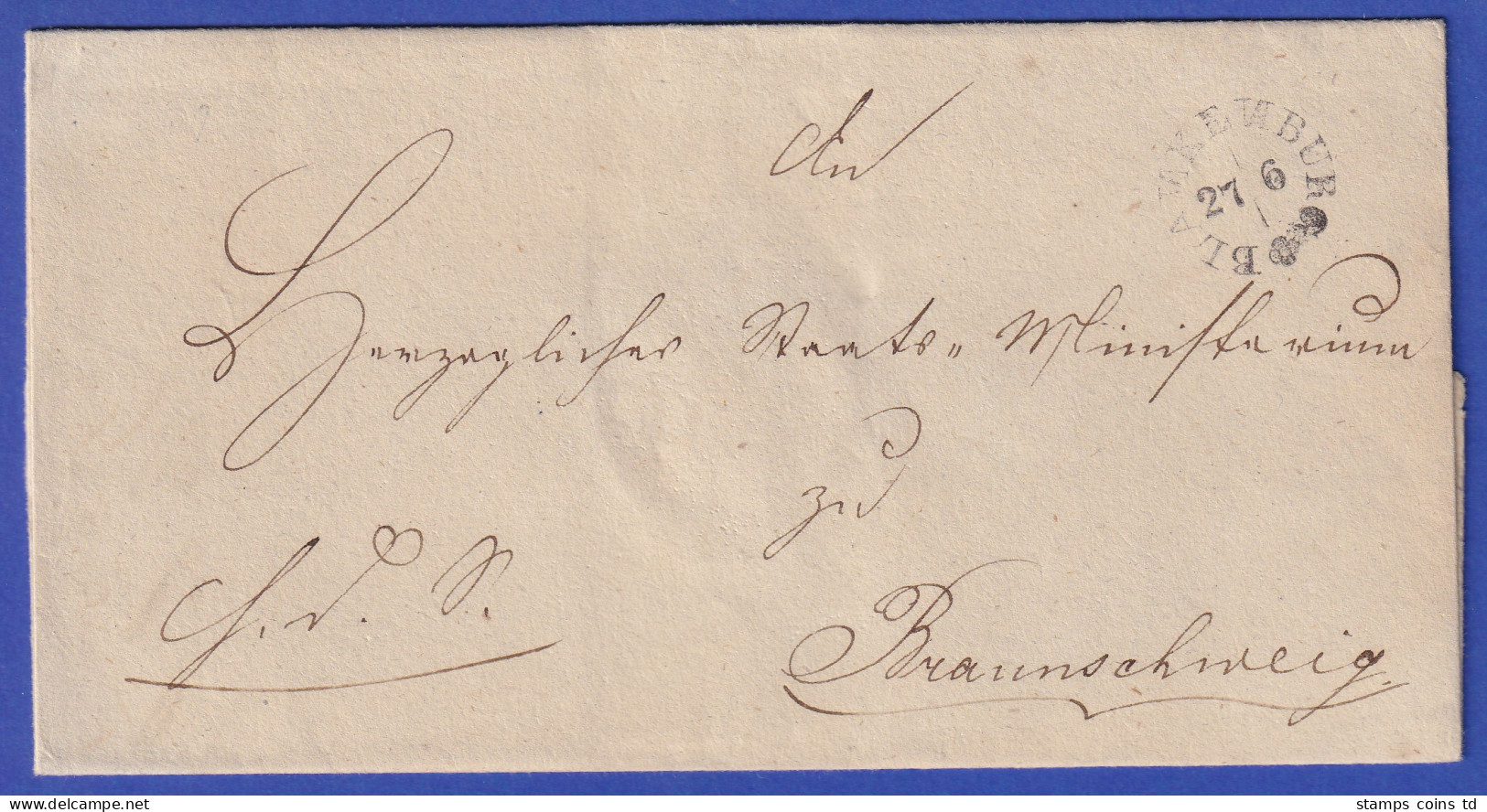 Braunschweig Dienstbrief Mit Rund-Stempel BLANKENBURG 1839 - Autres & Non Classés