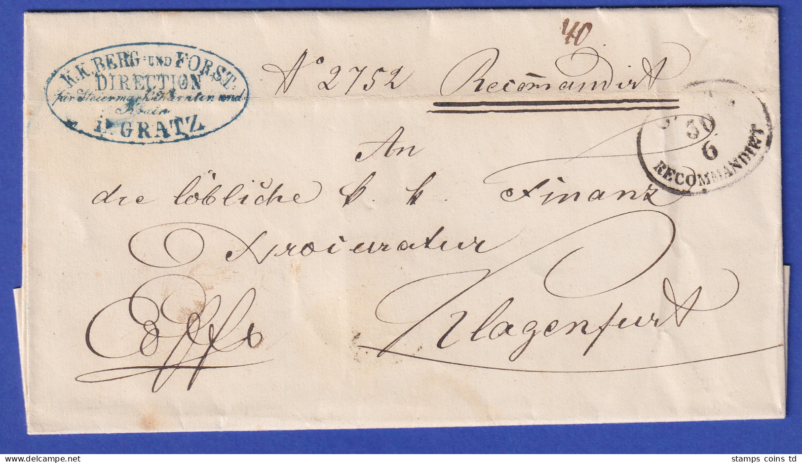 Österreich  Dienstbrief Mit RECOMMANDIRT-Stempel Aus Graz - ...-1850 Prephilately