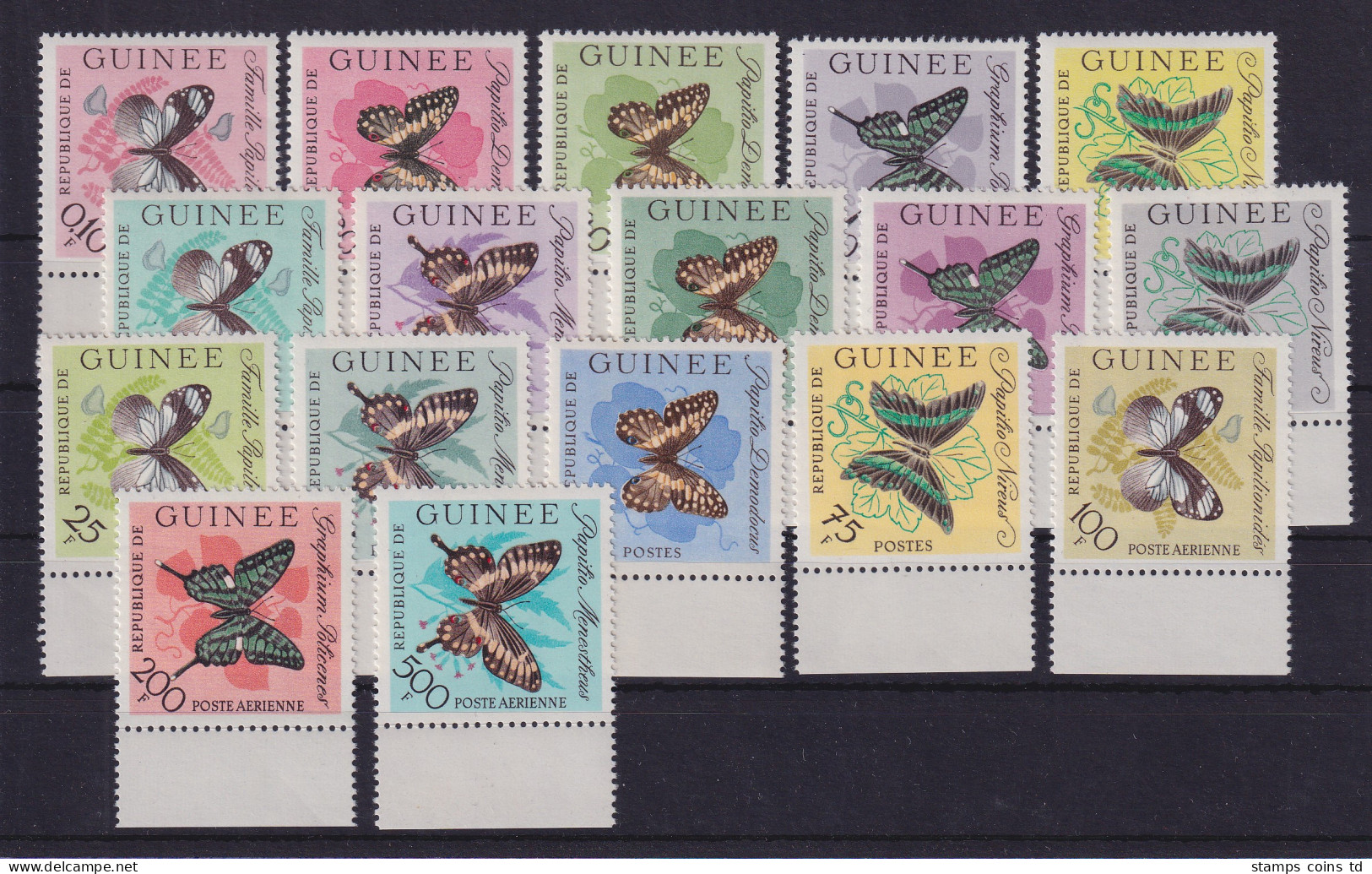 Guinea 1963 Freimarken Schmetterlinge Mi.-Nr. 183-199 Randstücke Postfrisch ** - Guinea (1958-...)