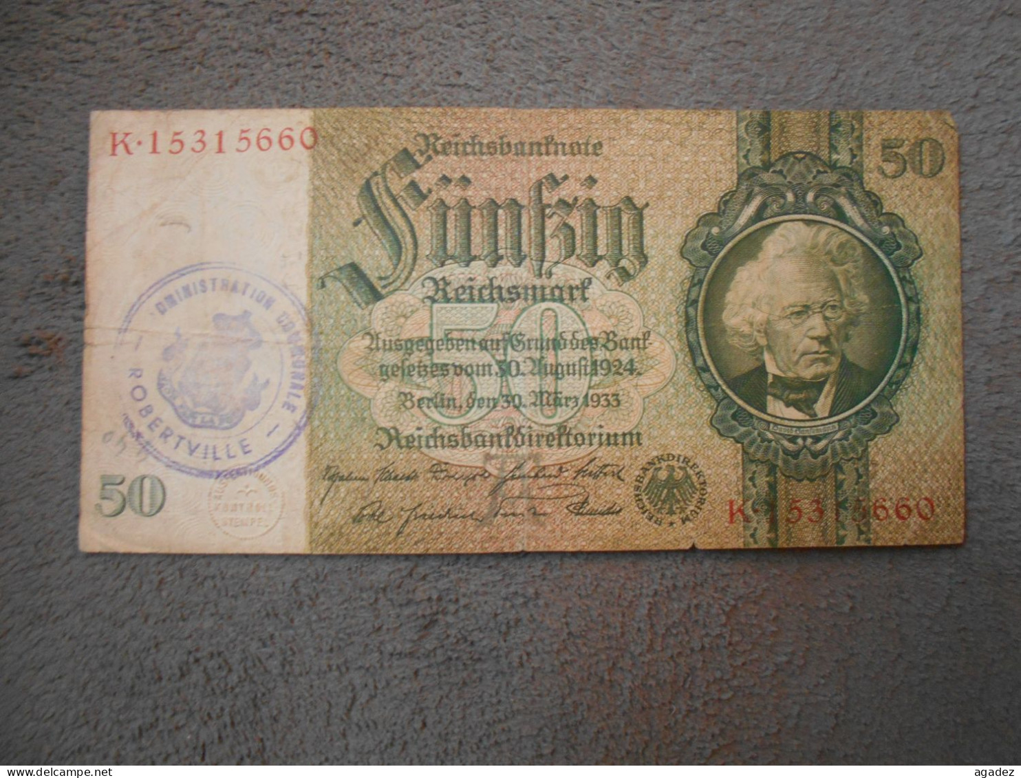 Ancien Billet De Banque Allemagne 1933  50 Mark Avec Cachet Robertville - 50 Mark