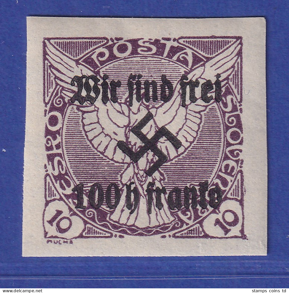 Sudetenland (Rumburg) 1938 Freimarke 100 H Auf 10 H Mi.-Nr. 19 Postfrisch ** - Région Des Sudètes