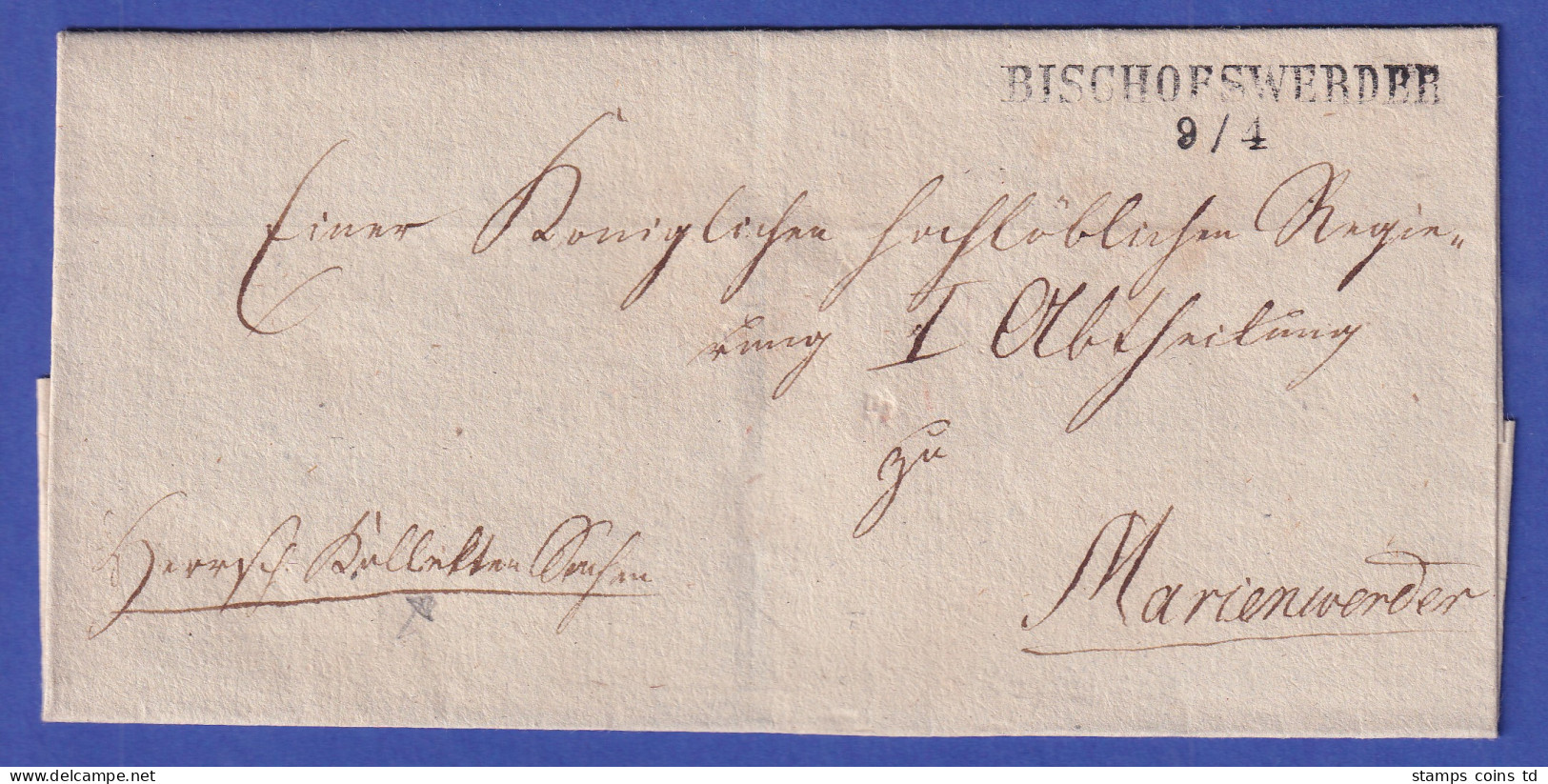 Preußen Dienstbrief Mit Zweizeiler BISCHOFSWERDER, Nach 1850 - Other & Unclassified